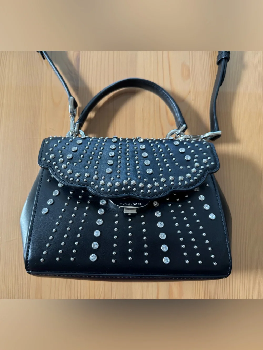 Michael Kors Ava Extra Small Studded Crossbody/Shoulder Bag in Black